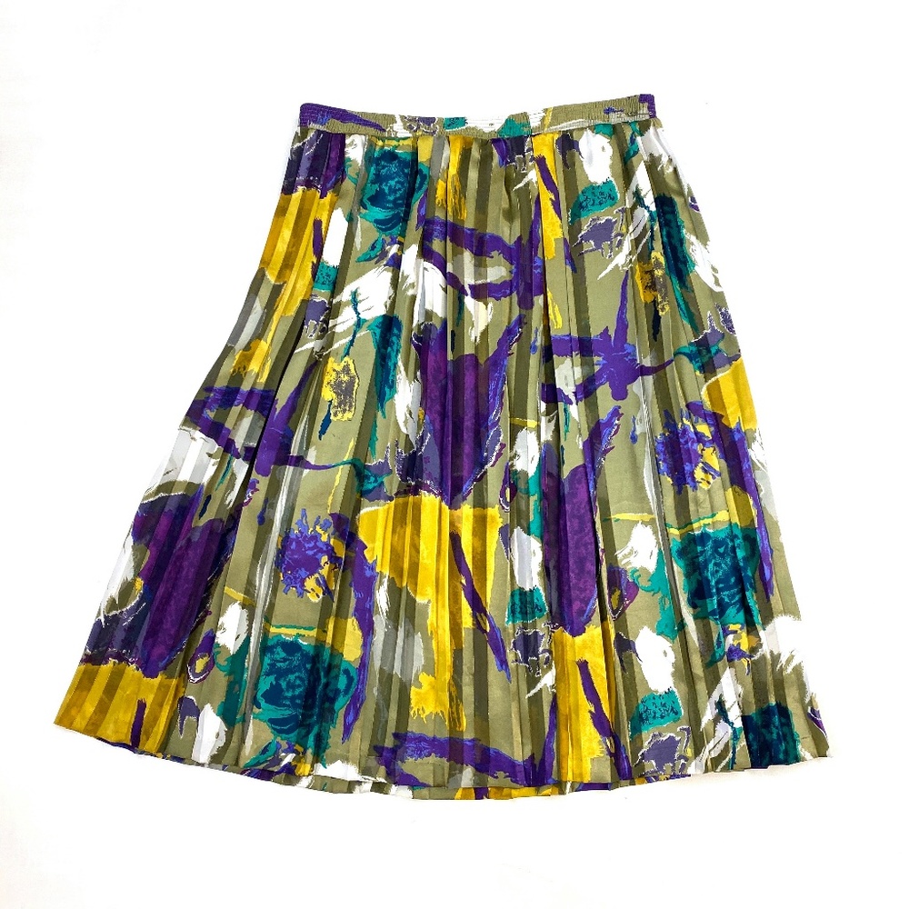 ABSTRACT GARDEN Floral Graphic Print Pleated Skirt